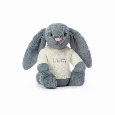 Jellycat Bashful Dusky Blue Konijn with Cream Jumper | XL4076831